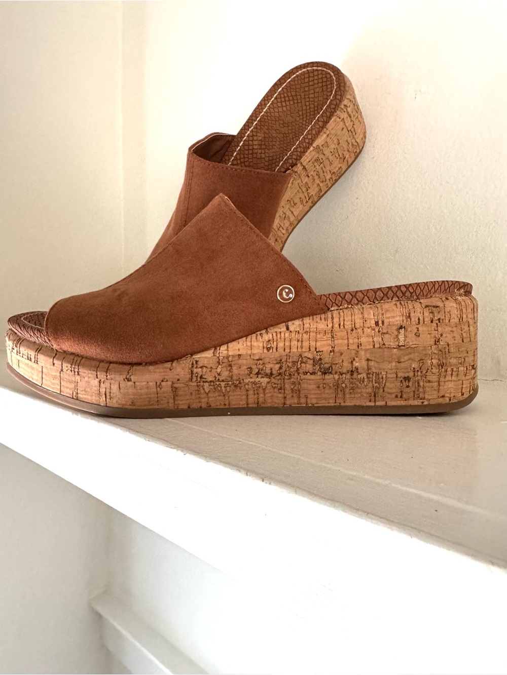 Sam Edelman Circus Women’s Faux Suede Cork Wedge Slide - Golden Brown